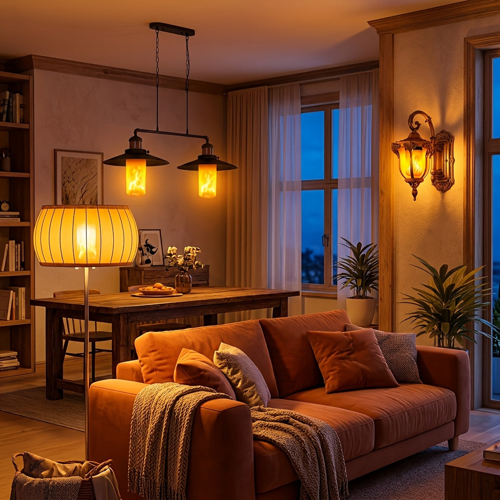 Flame light bulb installed in a table lamp fixture