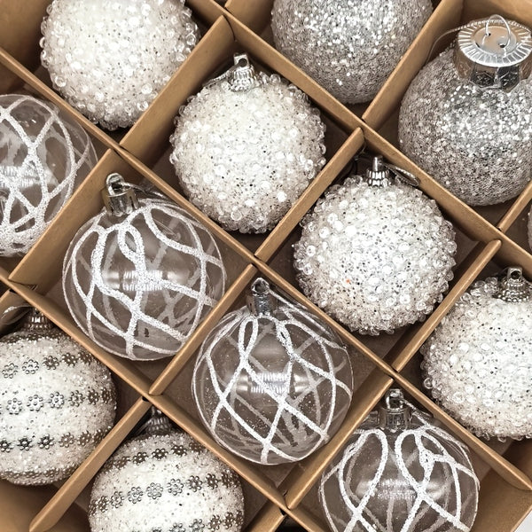 Christmas Ornaments Set, 16 Glitter Balls 2.36 Inch, Champagne