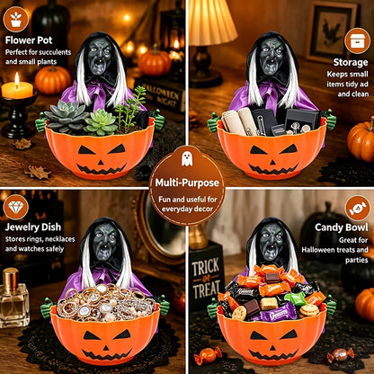 Halloween Skeleton or Witch Table Lamp, Light-Up Figure with Spooky Sound