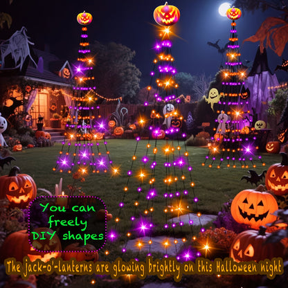 Solar pumpkin string lights glowing at night