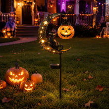 Close view of the black cat and pumpkin metal cutout showing the 3D shaped profile