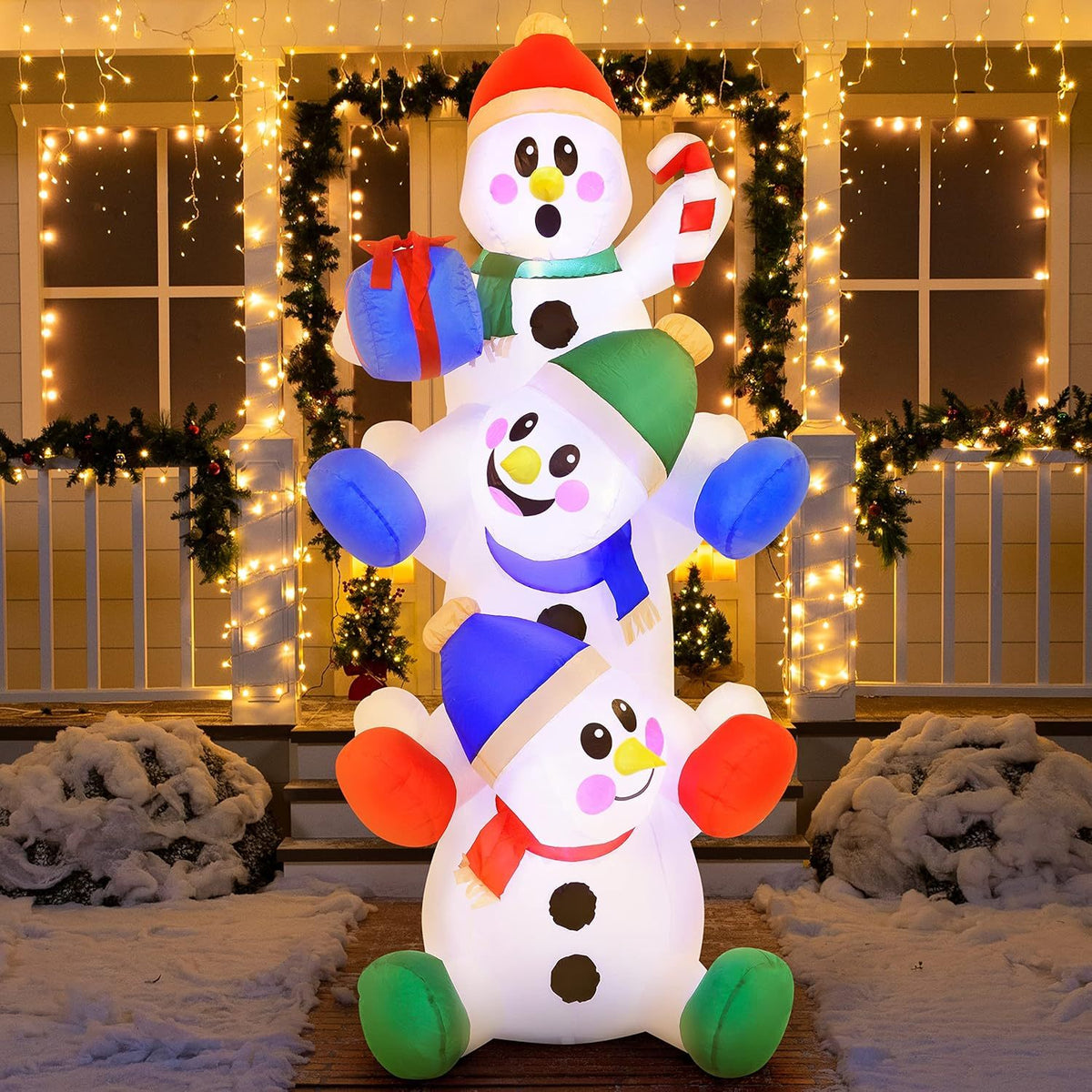 Christmas Inflatable Snowman, 6 ft Stacked with Built-in LEDs
