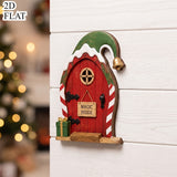 Christmas elf door placed at the foot of a staircase