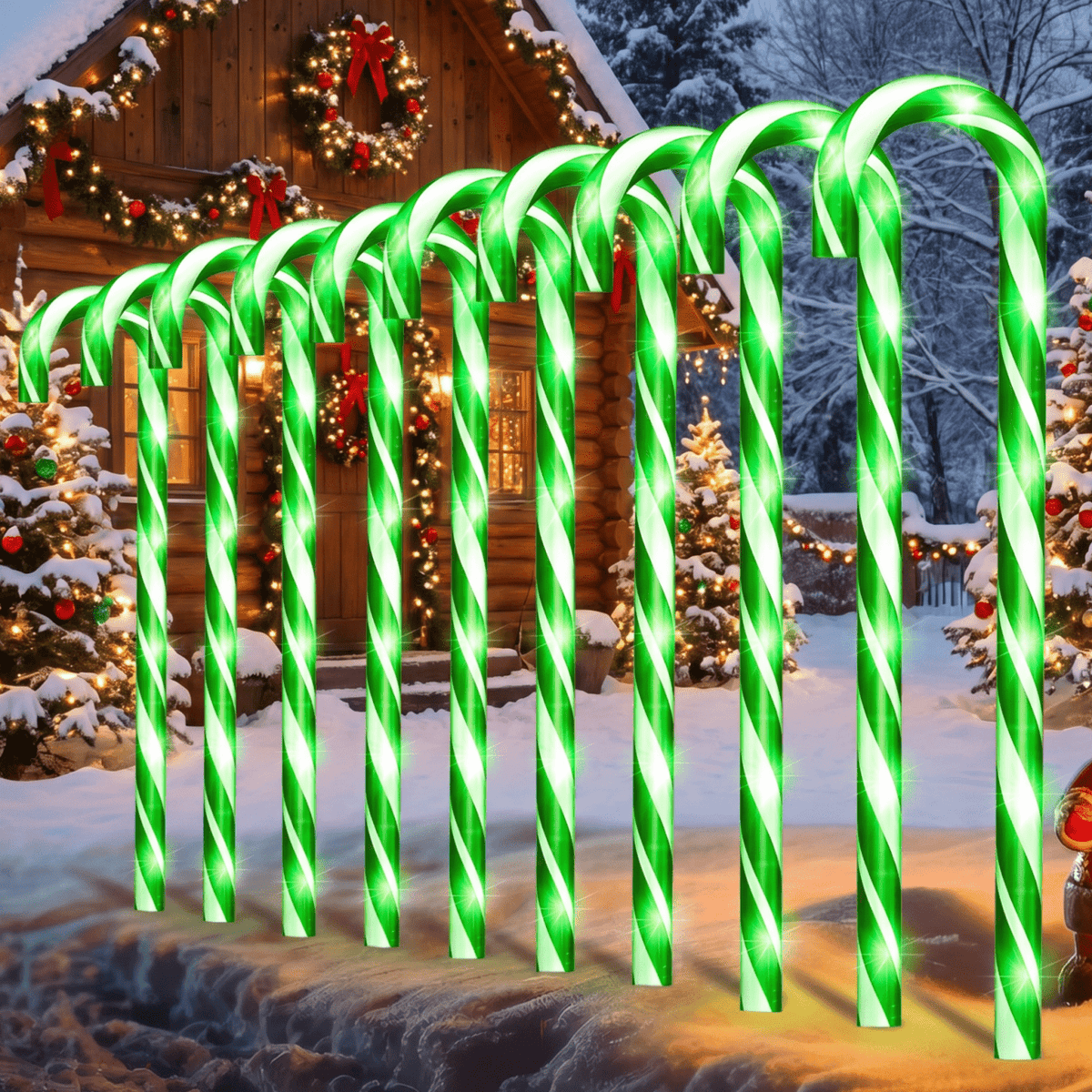 Candy cane Christmas pathway lights, 30 inch stakes, set of 10