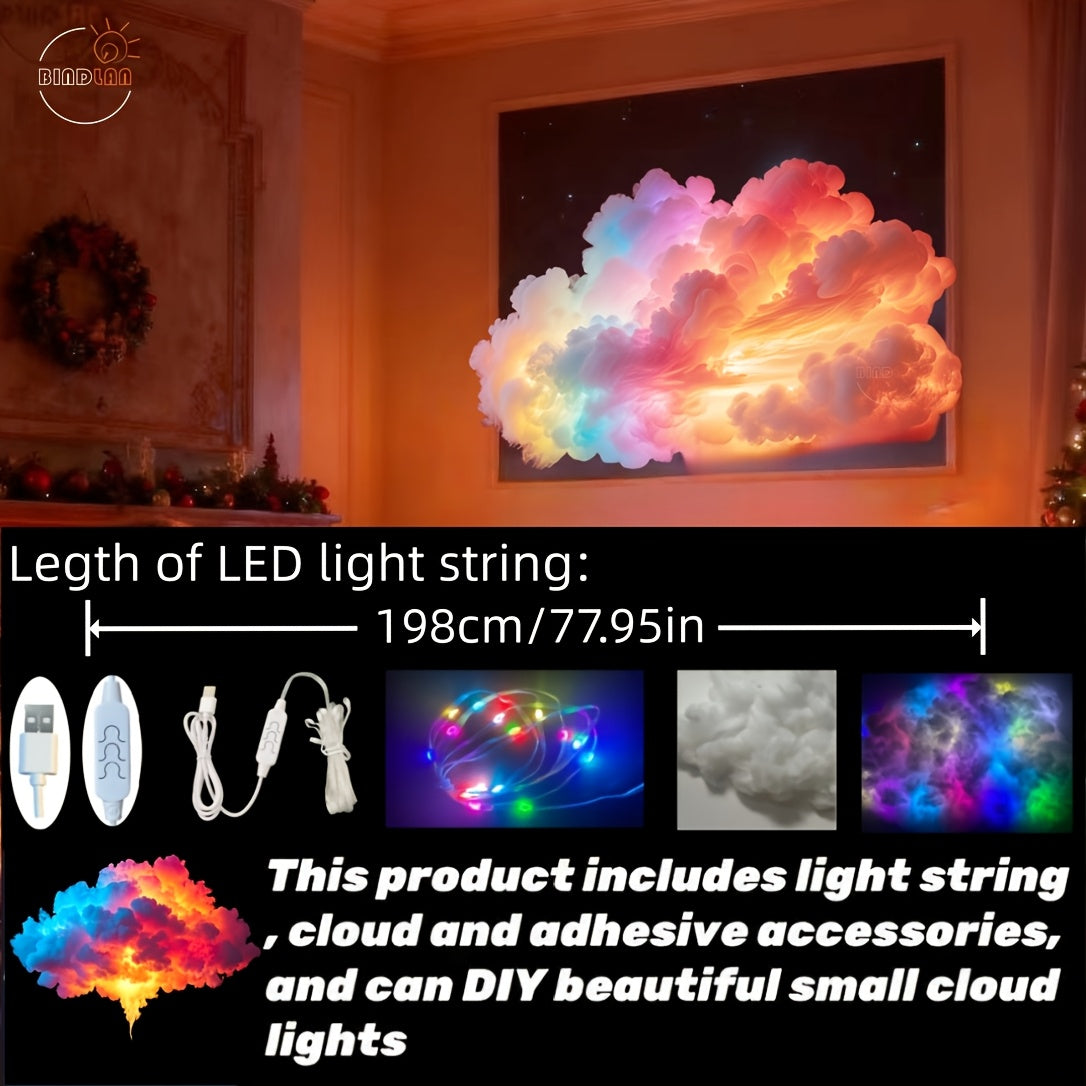 Cloud lights cycling through pink and purple in a dark room