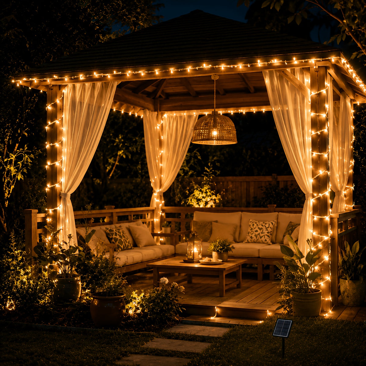 Solar String Lights, 39.4 ft Outdoor, 11 Modes, IP65, 3 Colors