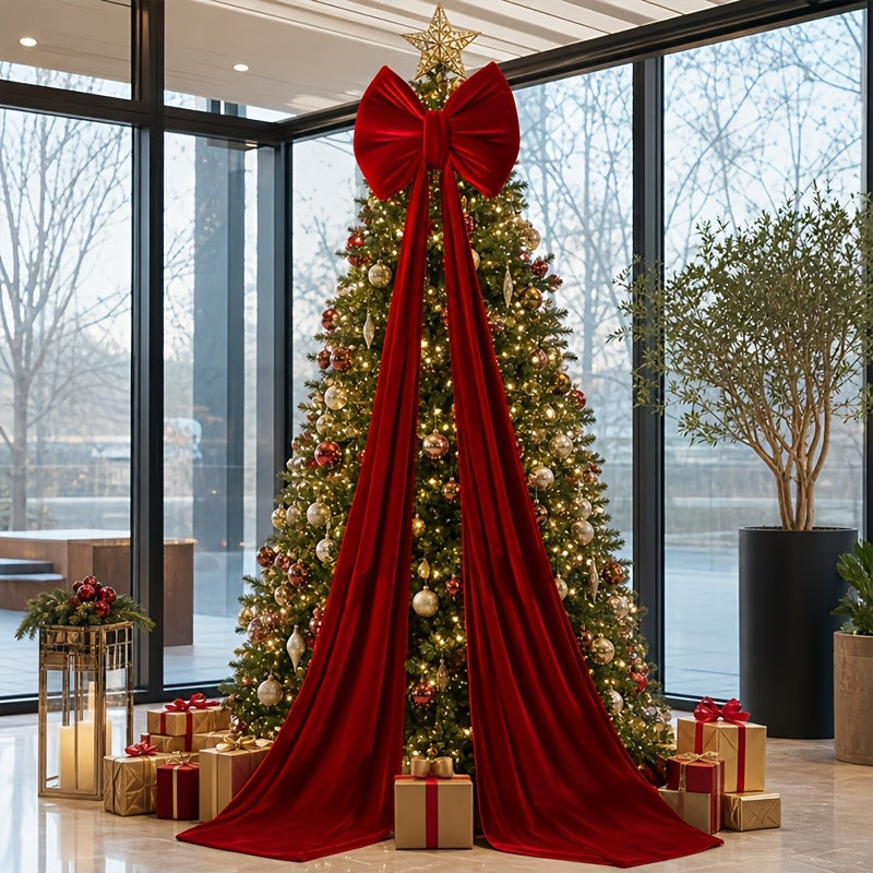 Extra large burgundy Christmas bow shown in place