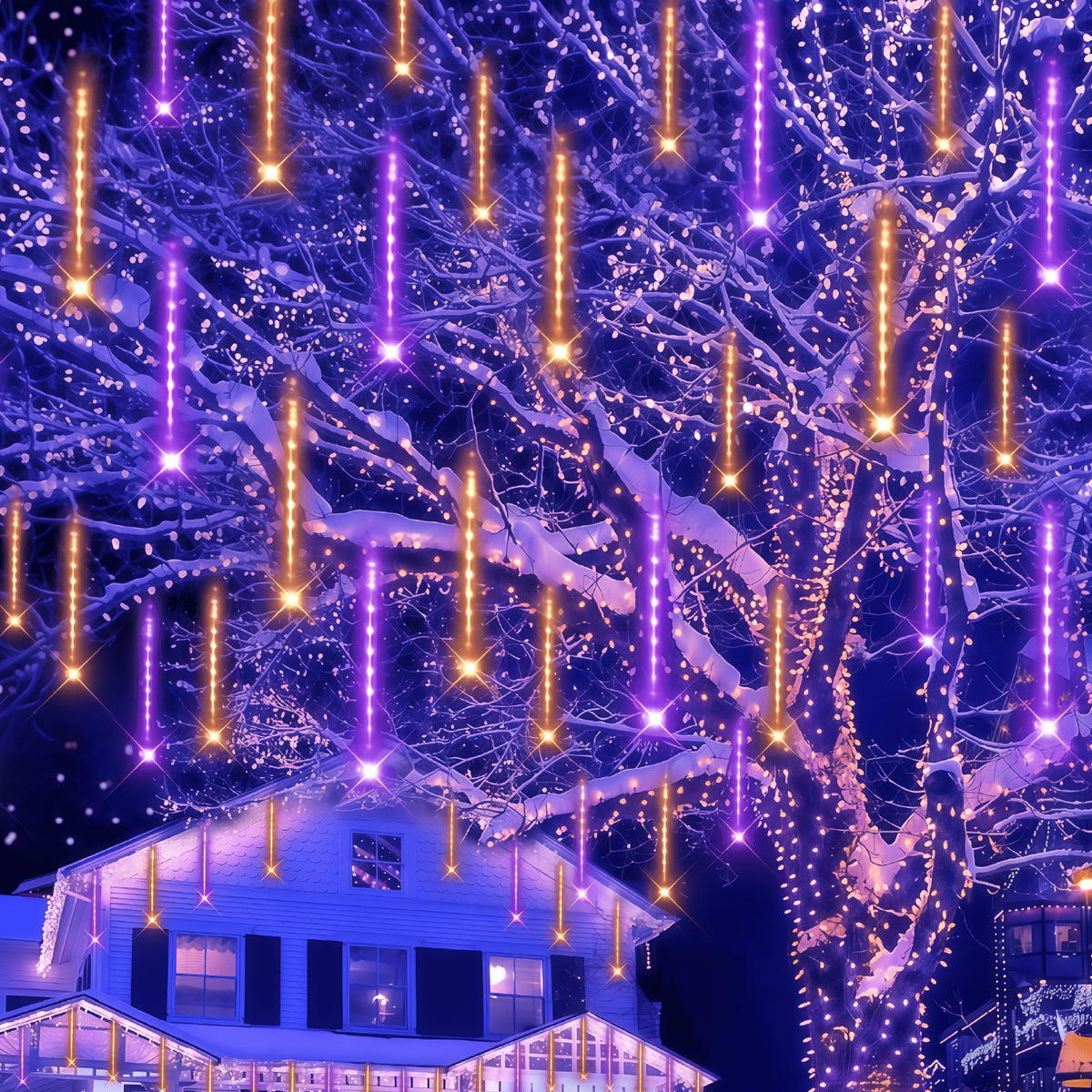 192 LED icicle string lights close-up