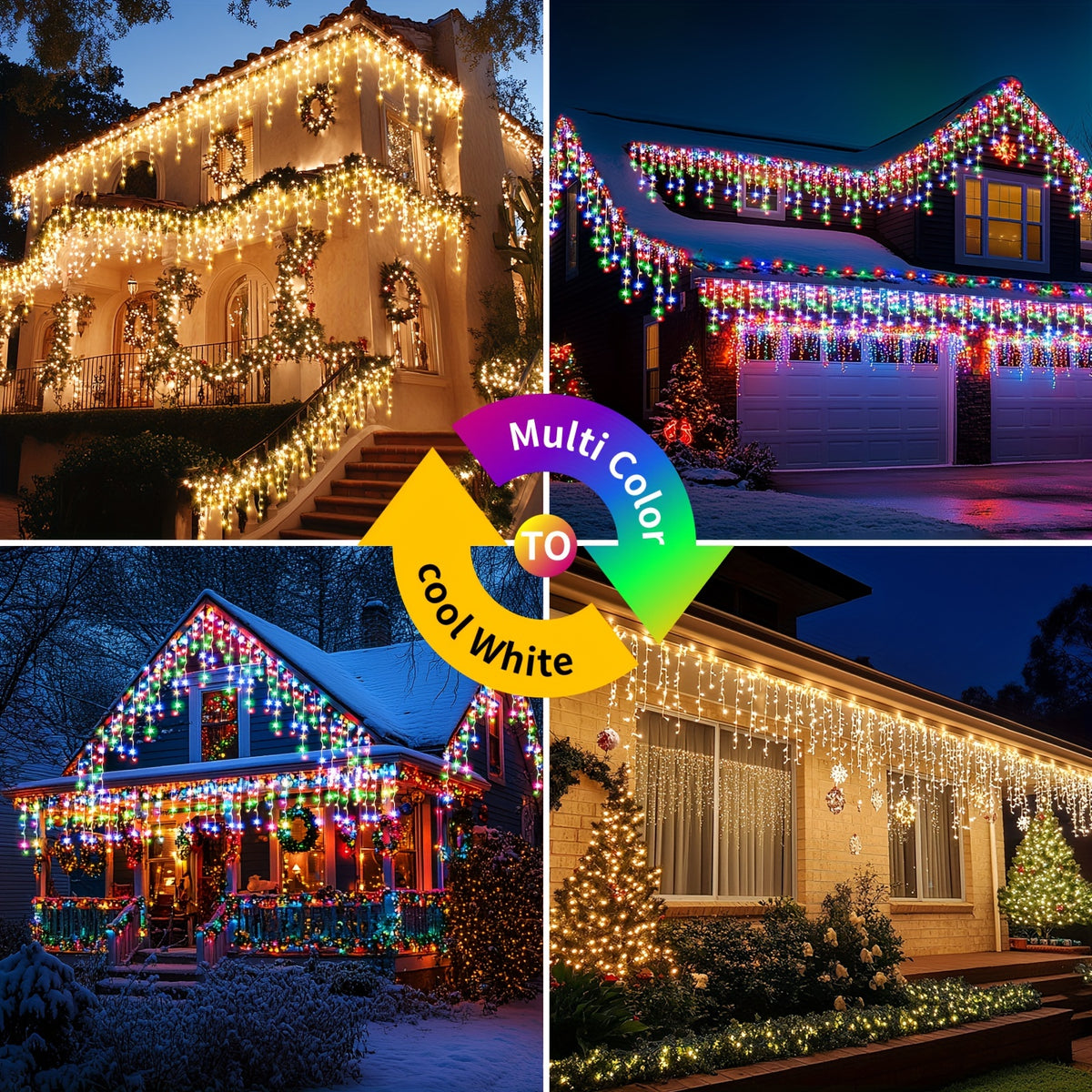 Solar Icicle Lights, 76 ft 600 LED Christmas Lights, 8 Modes, Remote