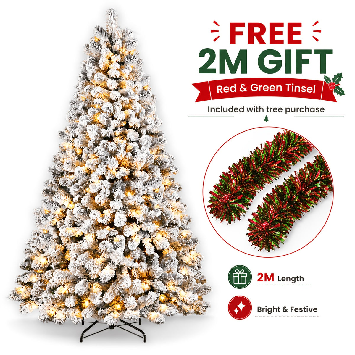 Snowy pine artificial Christmas tree for a living room