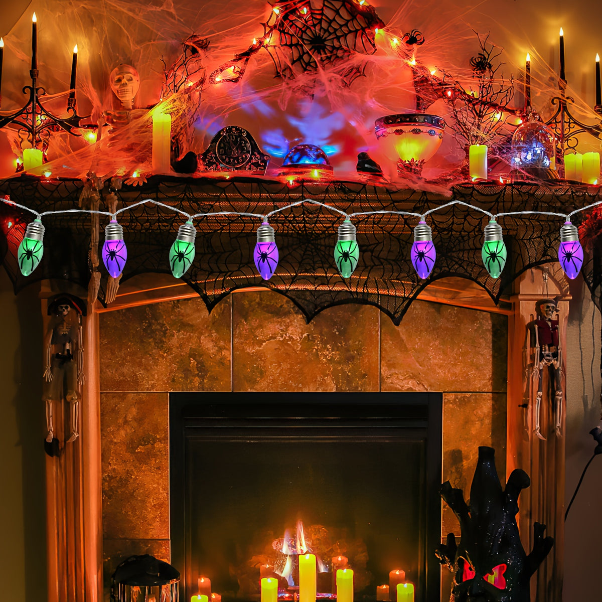 Bubble spider string lights on wall display