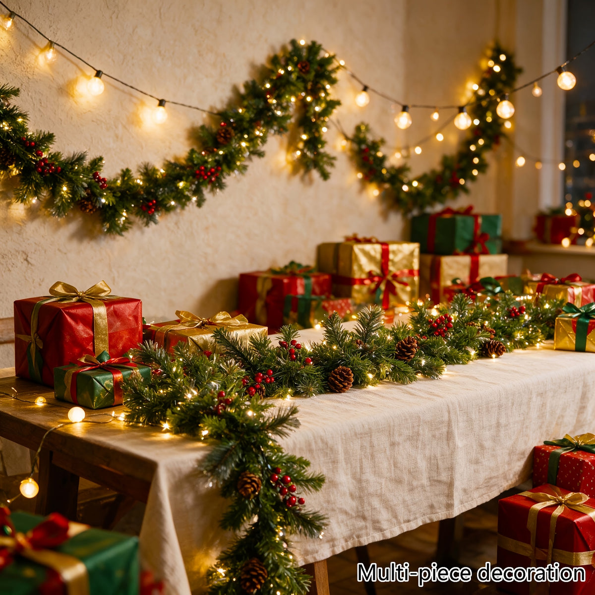 Green spruce garland with 63 tips