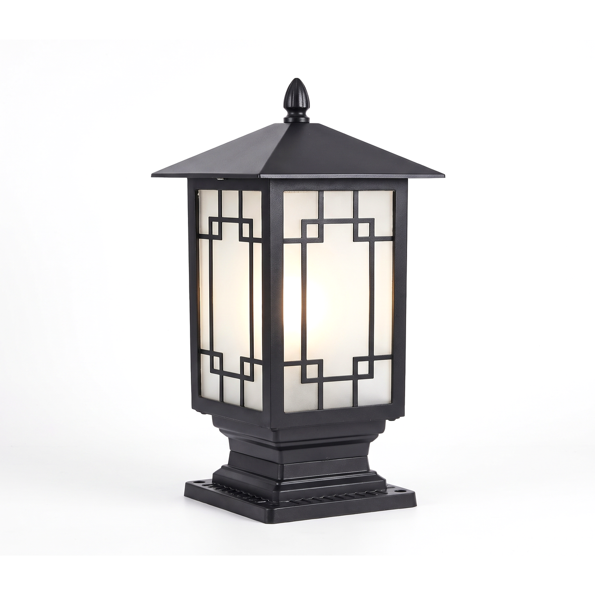 Elmwood lattice glass pillar light - clean, lit, white background