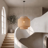 Maren woven bamboo pendant in a curved stairwell