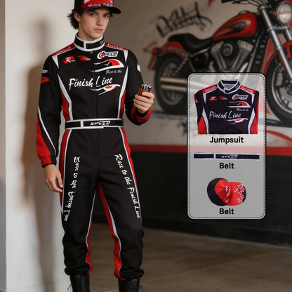 Halloween Race Car Driver Costume, Men's Racing Suit Jumpsuit with Belt, S to XXL