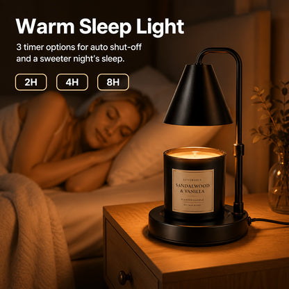 Black candle warmer lamp styled on a family room shelf