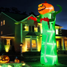 Close-up of the skeleton-face design on the inflatable pumpkin
