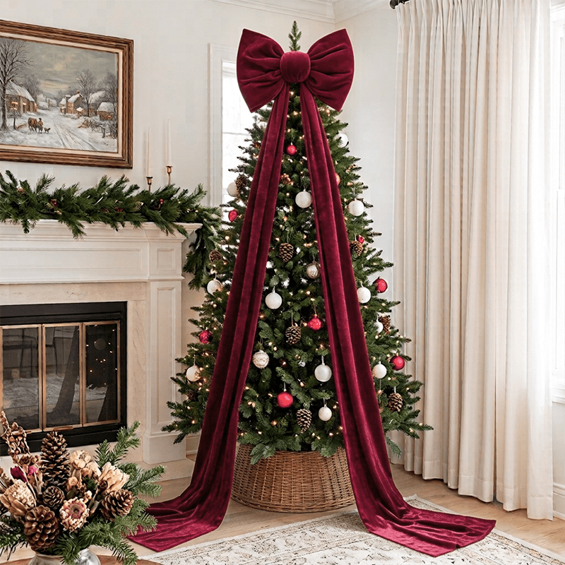 Red velvet bow shown at full length
