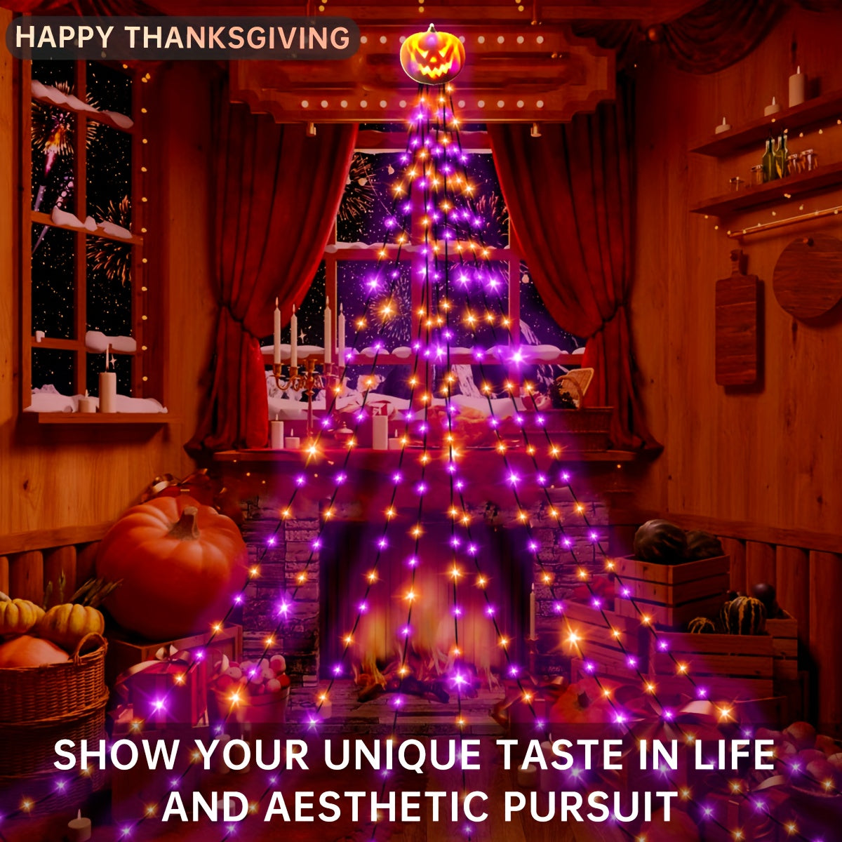 Solar pumpkin waterfall string lights packaging