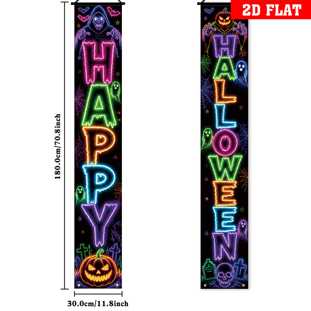 Halloween banner glowing under blacklight