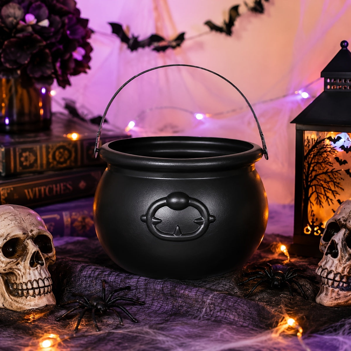 Black Halloween Witch Cauldron Bowl - Indoor Party & Candy Bucket Decor