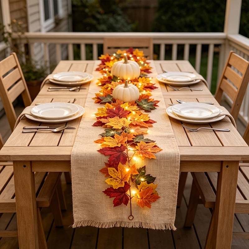 Ember Fall Maple Leaf LED Garland, Battery-Powered Autumn Vine Lights