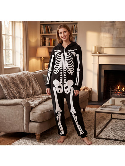 Skeleton onesie shown full length