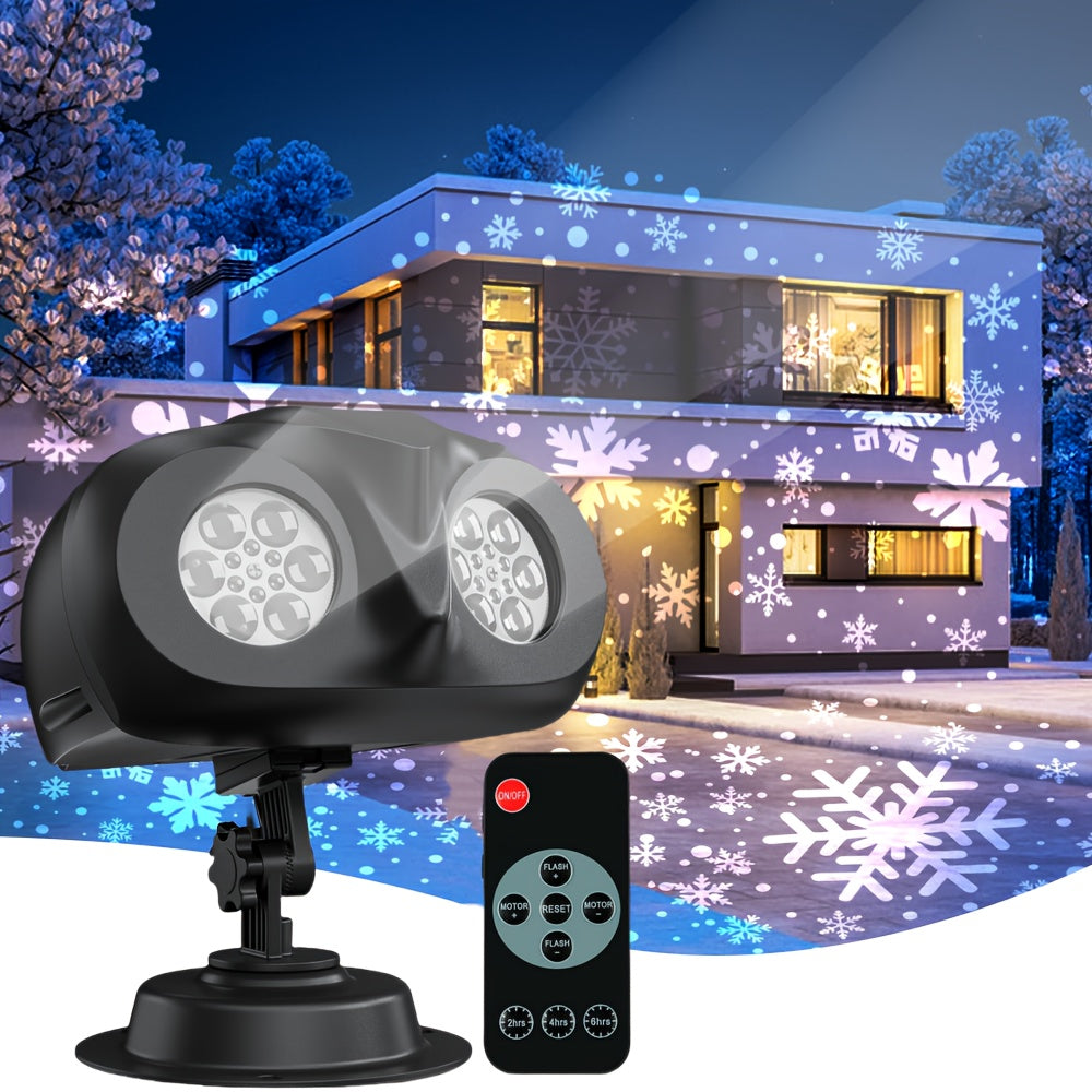 Black dual head snowflake projector with two projection heads