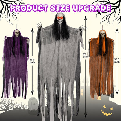 Light-up eyes on the hanging skeleton figure
