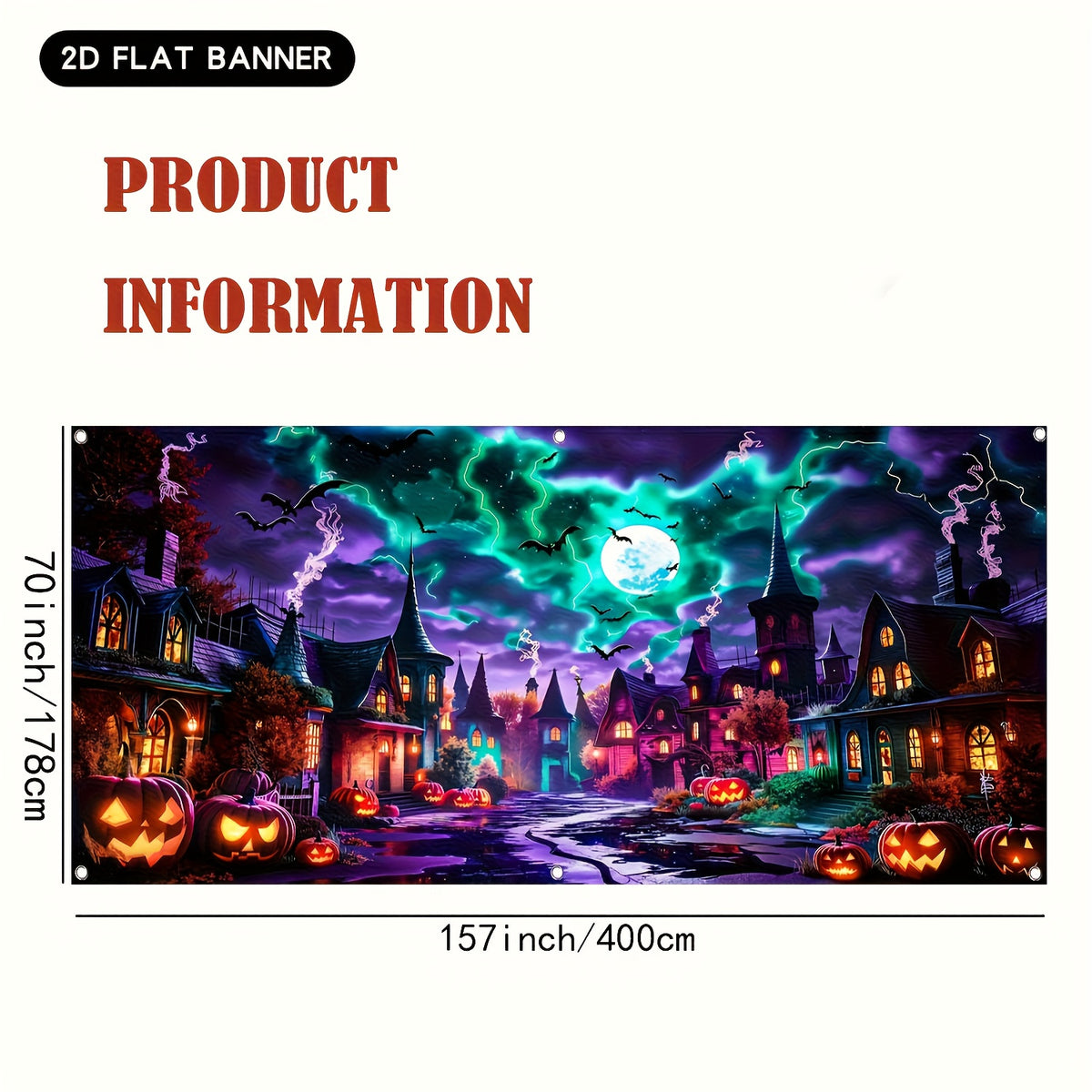Garage door banner displayed for a Halloween party setup