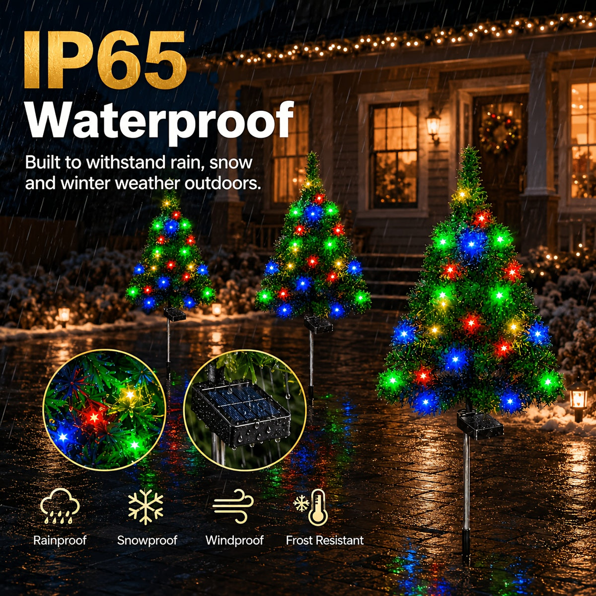 Christmas tree shaped solar pathway light on a ground stake