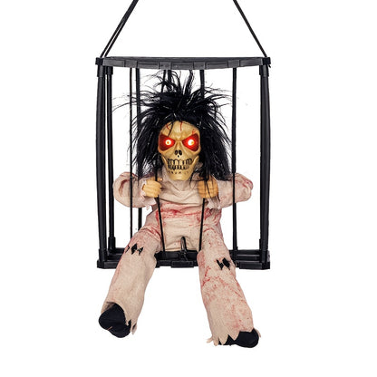 Chained skull prop for haunted house displays