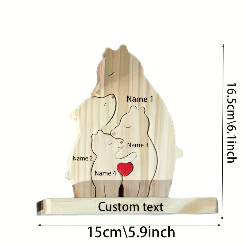 Personalized 3D wood bear family figurines