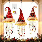 Christmas Decorations, Set of 3 LED Santa Hat Lights with Hooks, Indoor Window & Porch Decor