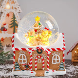 Christmas snow globe with a gingerbread house and snowman