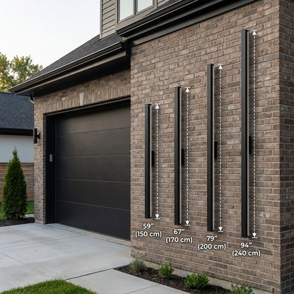 Fenja RGB Smart size comparison 59 to 94 inch next to garage door
