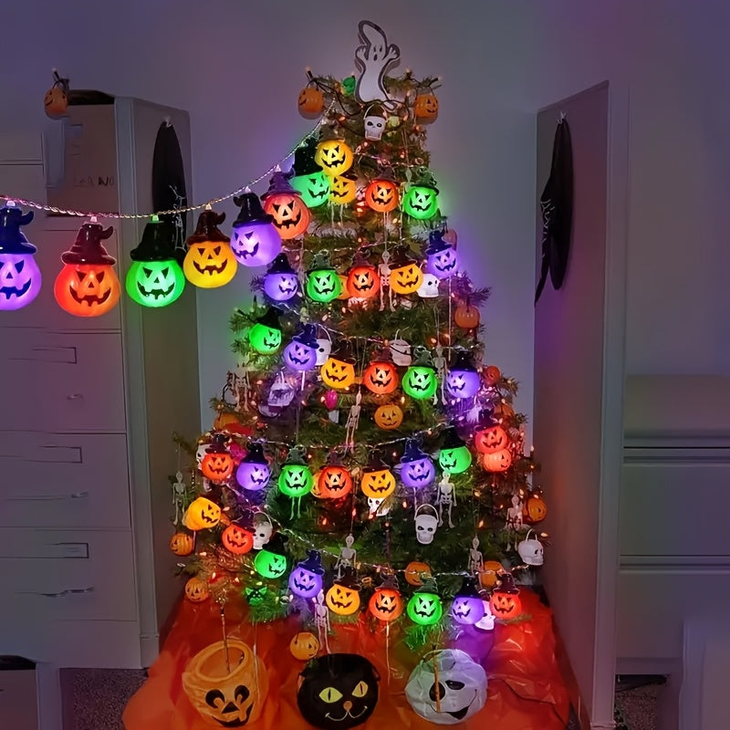 Full length view of the 20-light pumpkin bead strand