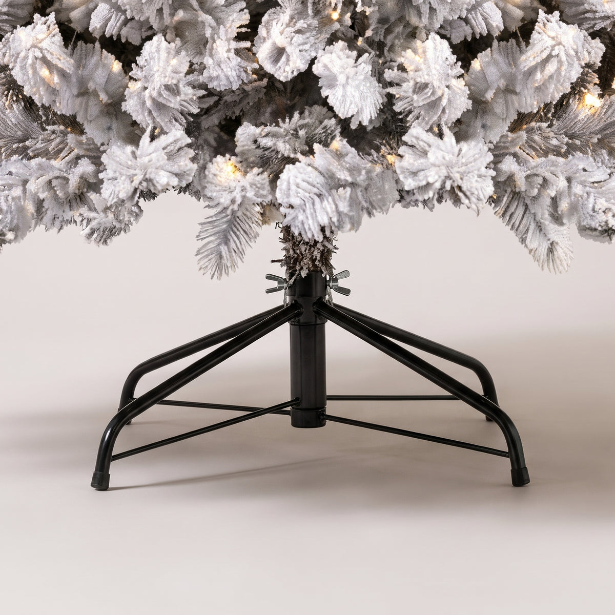 Close-up of the sturdy black folding metal tree stand