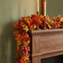 Maple Leaf Garland close-up on fireplace mantel