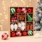 82 piece red, green and white Christmas ornament set in storage box