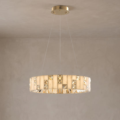 Small Halcyon alabaster crystal ring chandelier, close-up