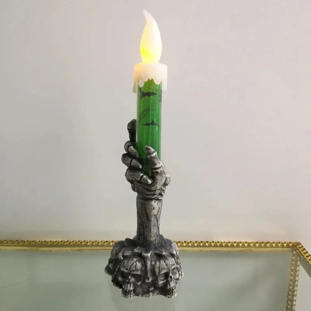 Sculptural skull candle holder for mantels and shelves
