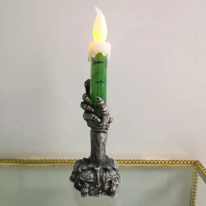 Sculptural skull candle holder for mantels and shelves