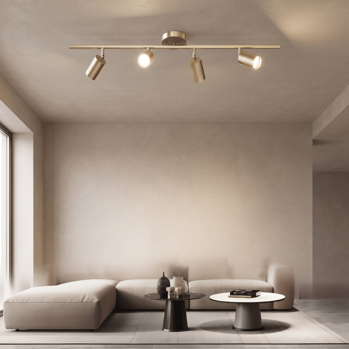 Casimir track light in brushed gold with 4 lights