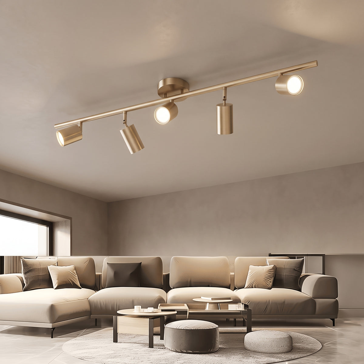Casimir track light in brushed gold with 5 lights
