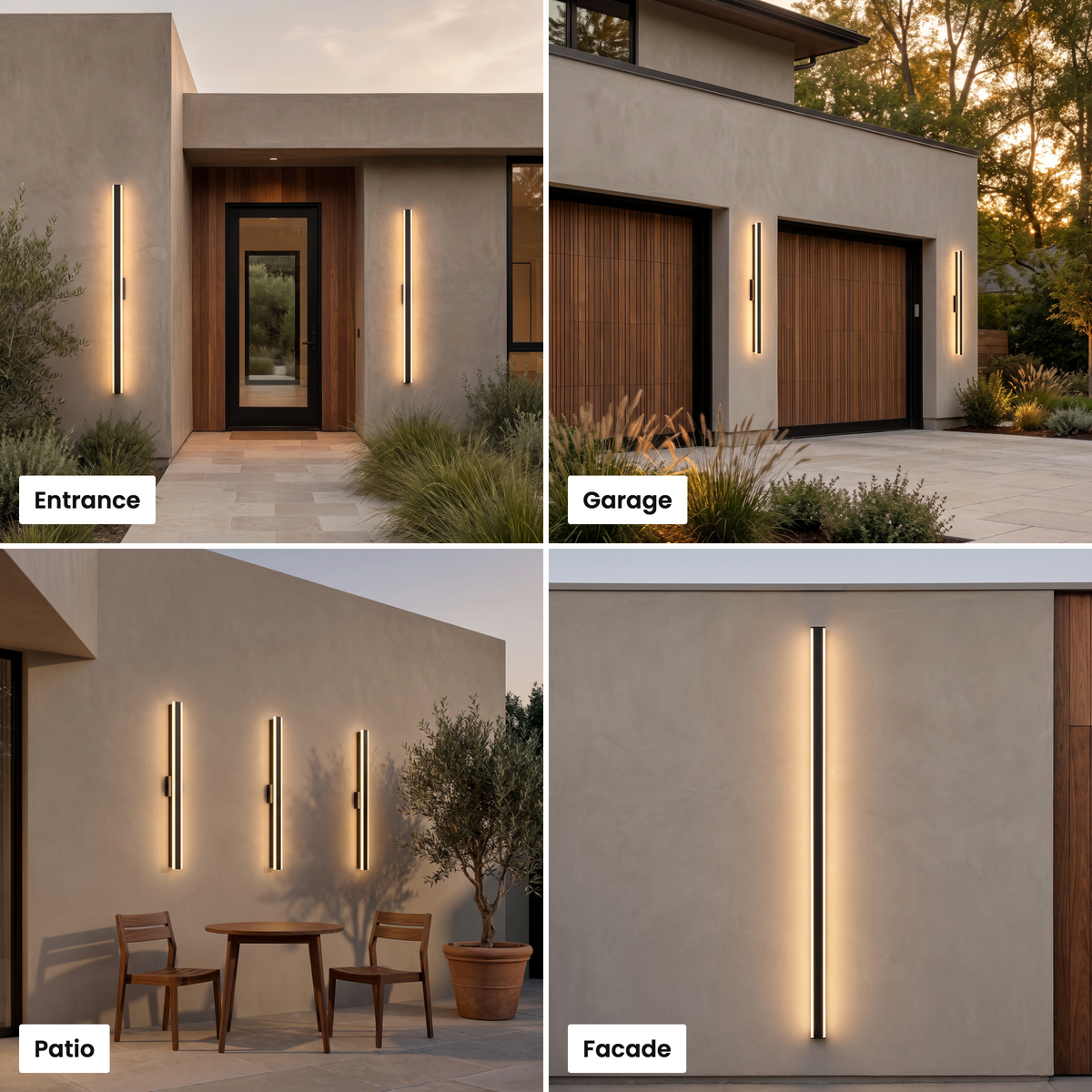 Haylen outdoor wall light shown at entrance, garage, patio and facade