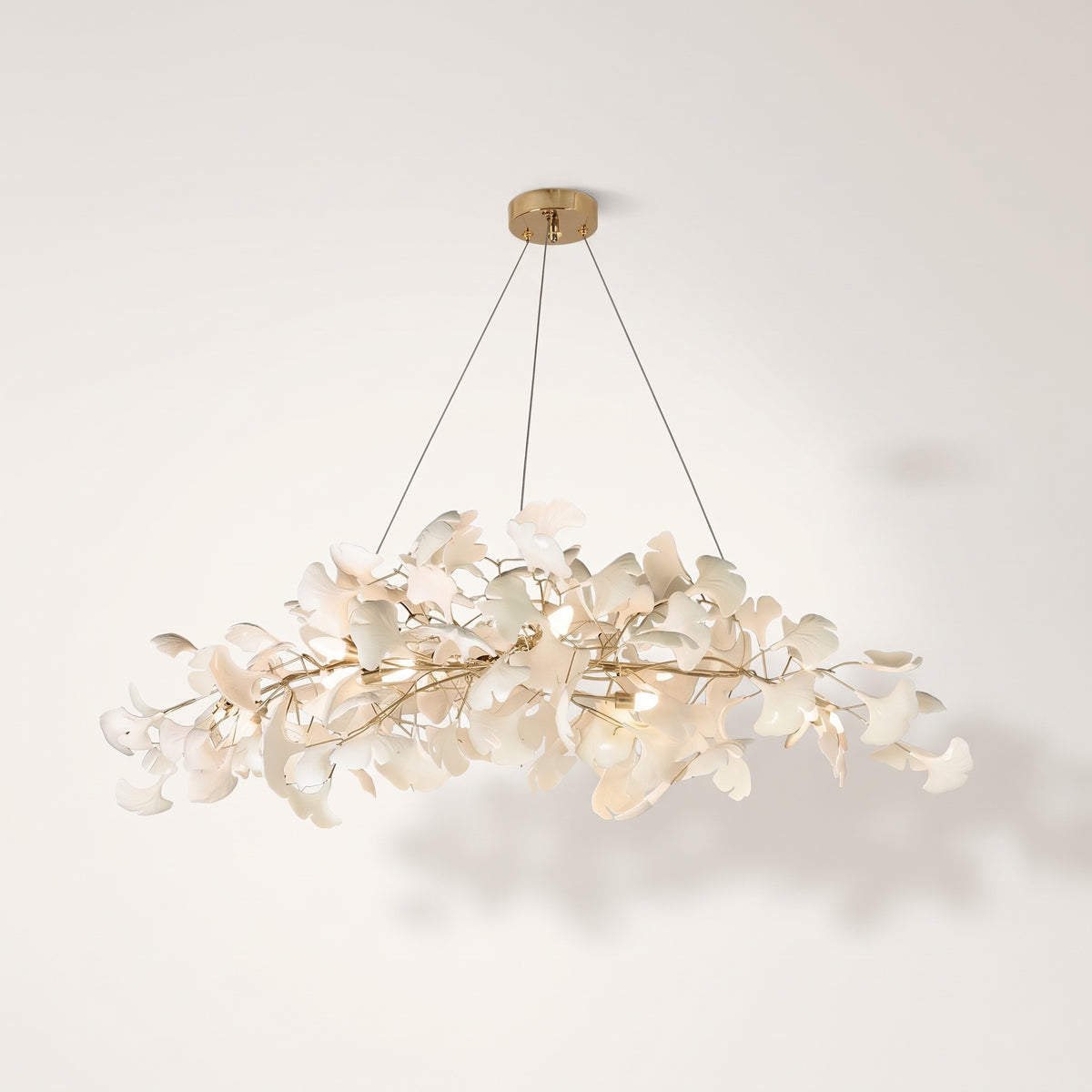 Sorin Modern Gold Chandelier, Ginkgo Leaf LED, Dimmable, White Leaves, Dining Room