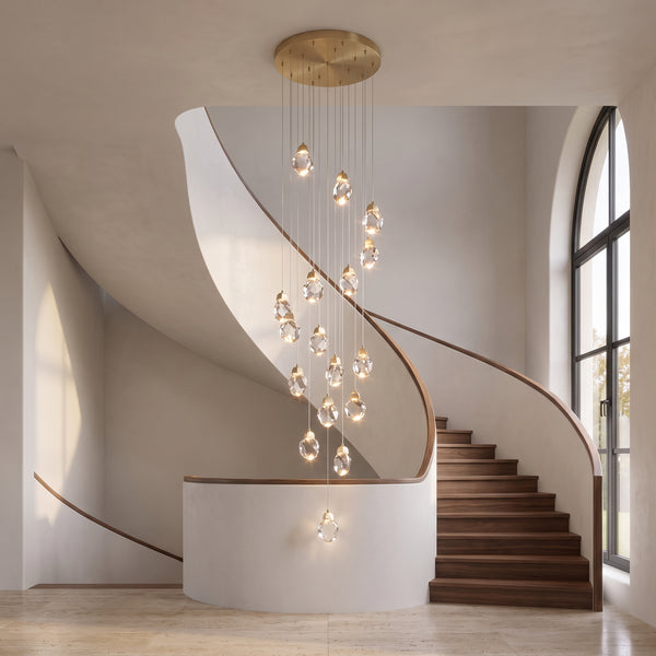Hailstone Crystal Chandelier, Gold Finish, 5 to 46 Crystal Stones