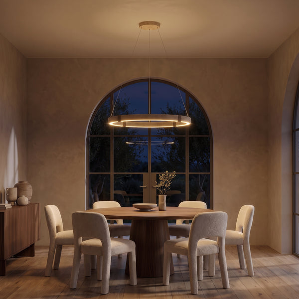 Torvi Modern Chandelier, Travertine Stone Ring, Warm White 3000K