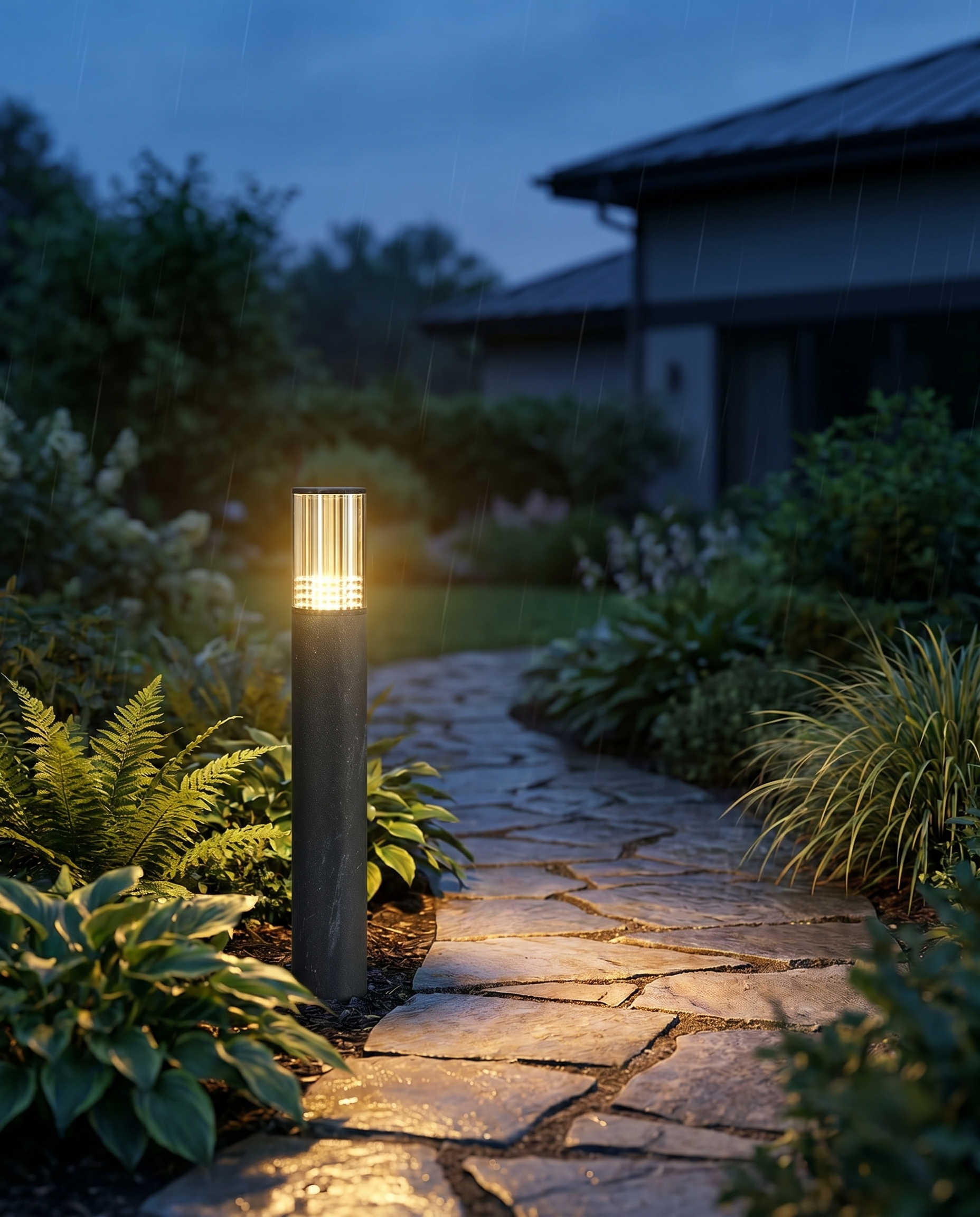 Weston Outdoor LED Post Light, Cylinder Garden Pillar Design, Reeded Shade, Waterproof